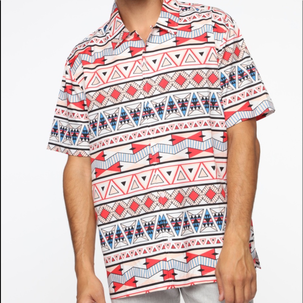 Men’s Button Up T-shirt, Aztec Print